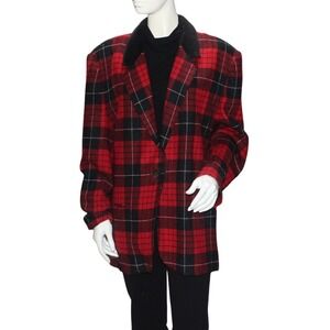 Vintage Fundamental Things Plaid Wool Blend Blazer Womens Size 16